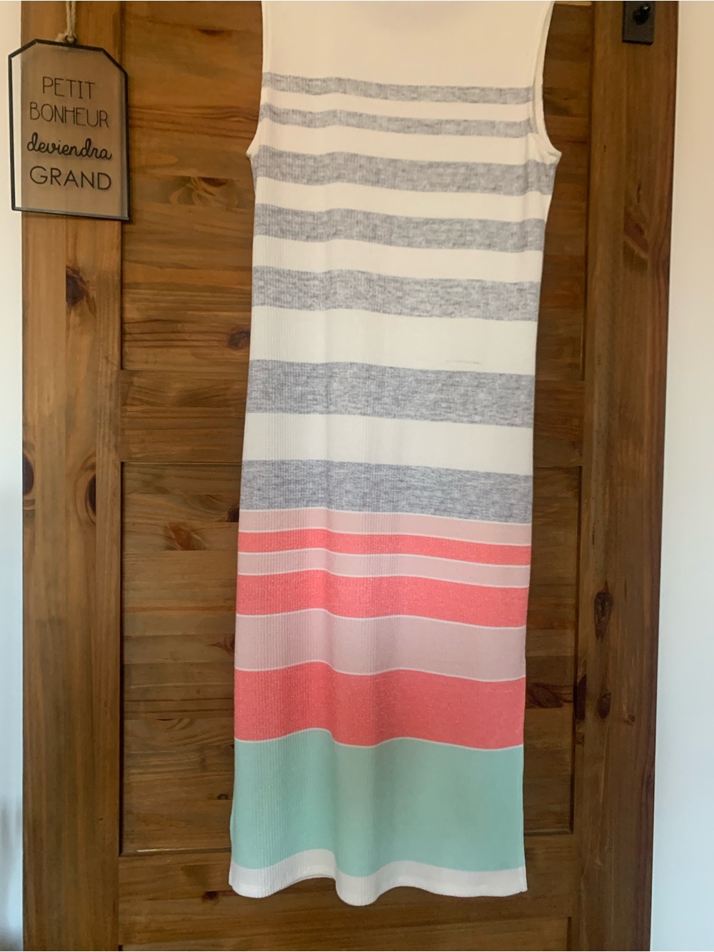Suzy Shier Maxi Dress Striped Knit Dress in White, Gray, pink & Mint - Picture 6 of 7